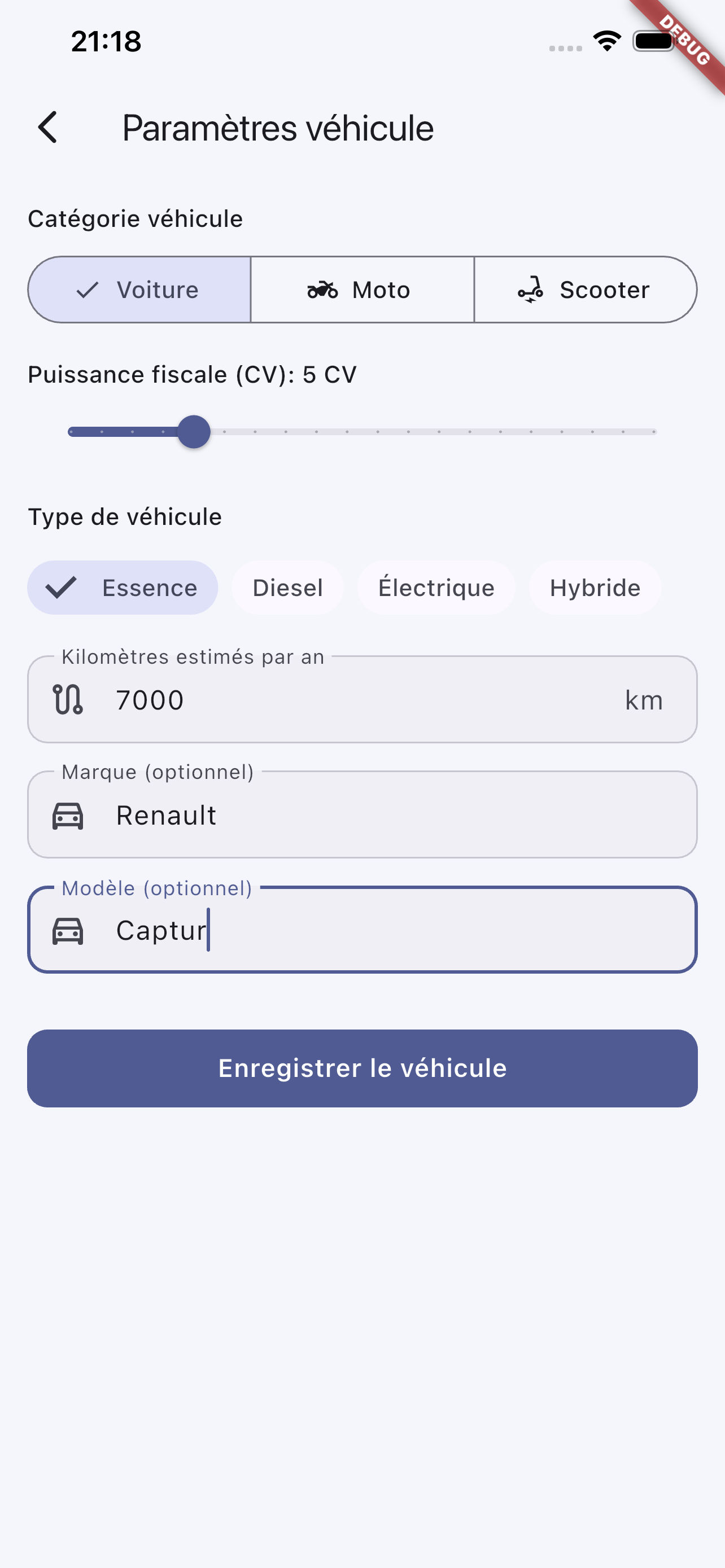 Paramètres véhicule
